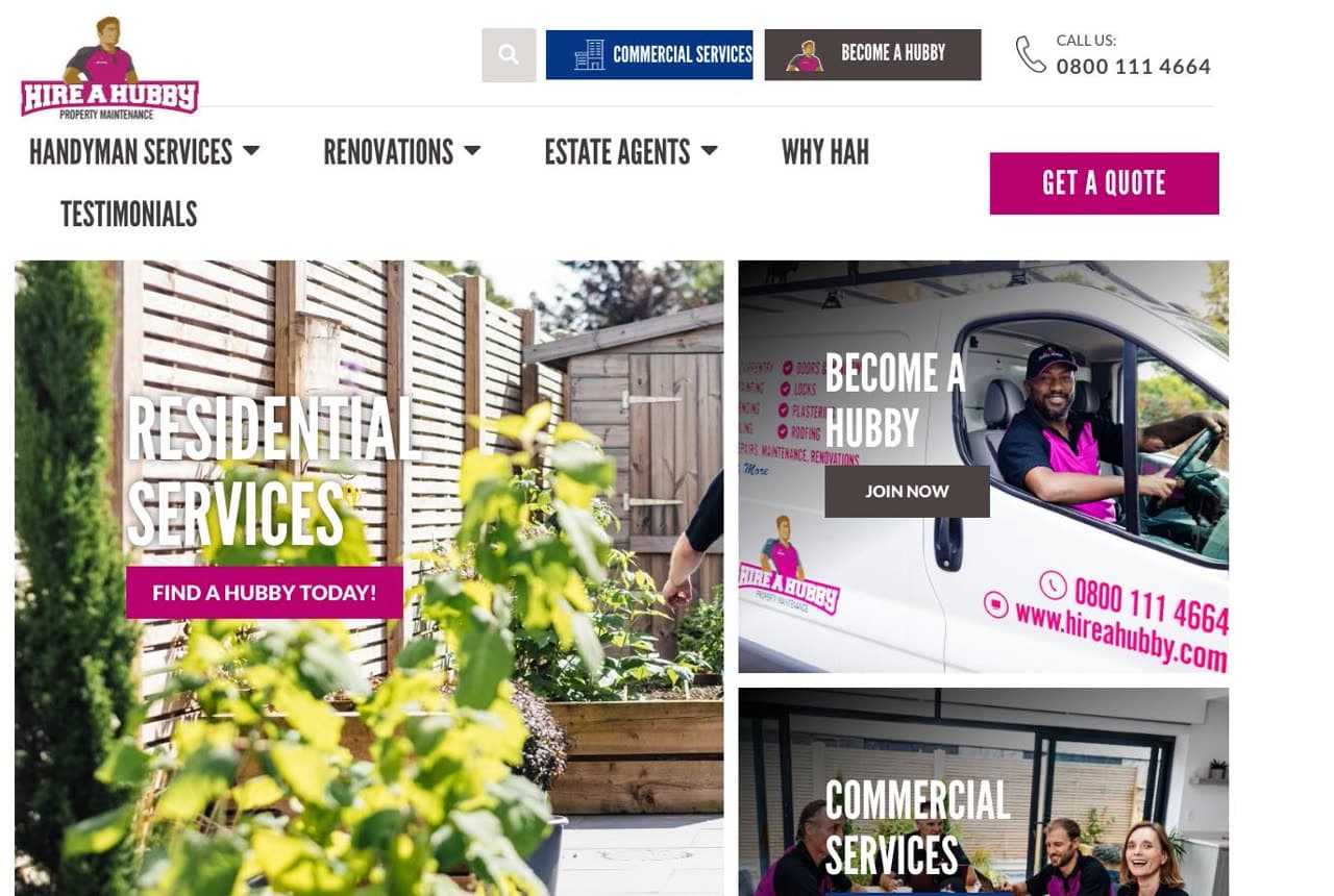 Hire A Hubby website — National Franchise design example