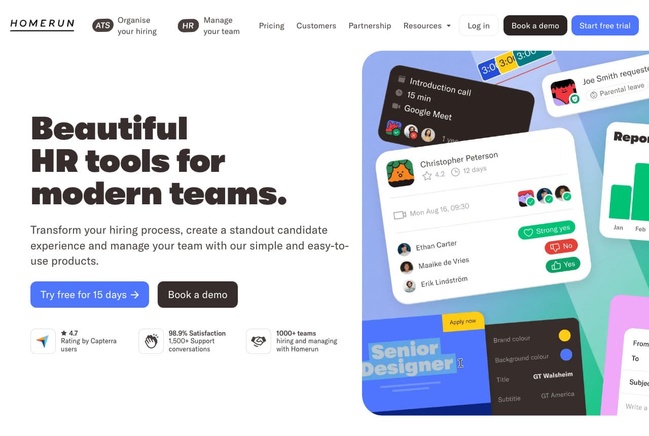 Homerun website — Hiring & HR Software design example