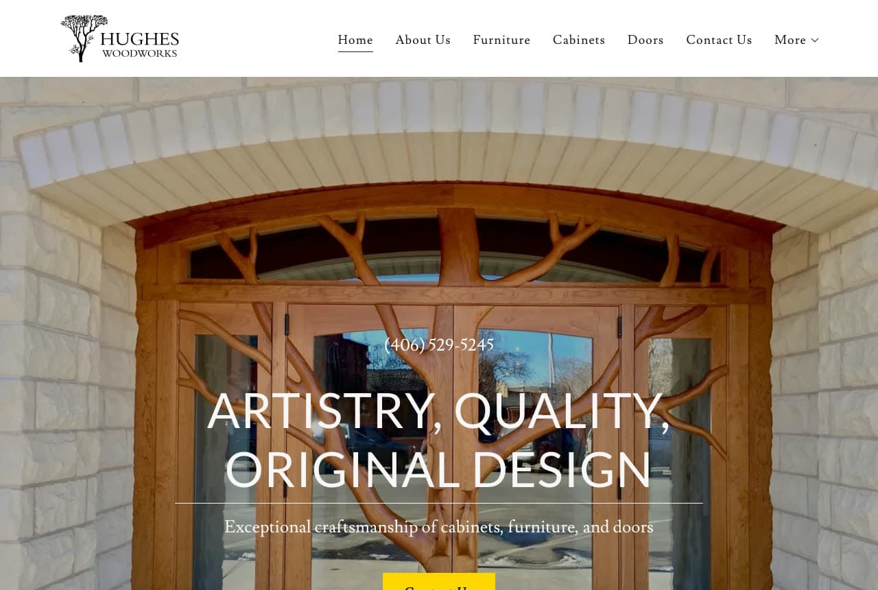 Hughes Woodworks website — Custom Doors & Furniture design example