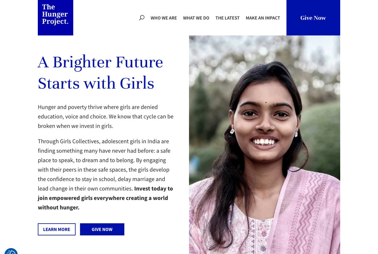 The Hunger Project website — Hunger Nonprofit design example