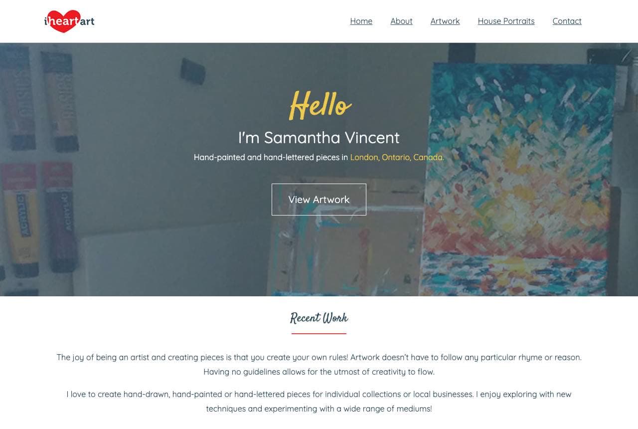 I Heart Art website — Hand-Lettering Artist design example