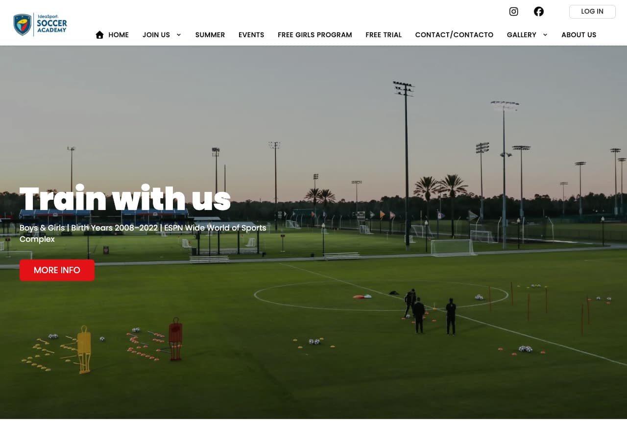 IdeaSport Soccer Academy website — Youth Soccer Academy design example