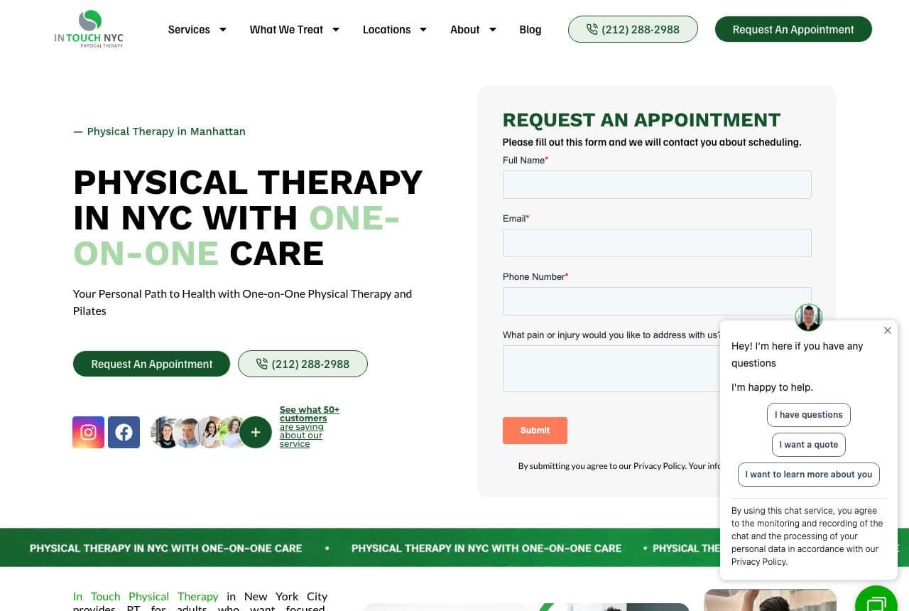 In Touch NYC website — 1-on-1 PT design example