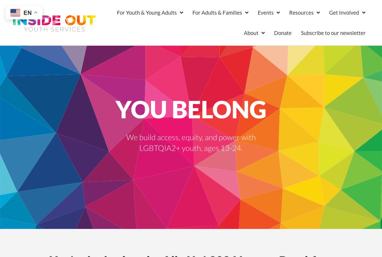 Inside Out Youth Services website — Youth Services Organization design example