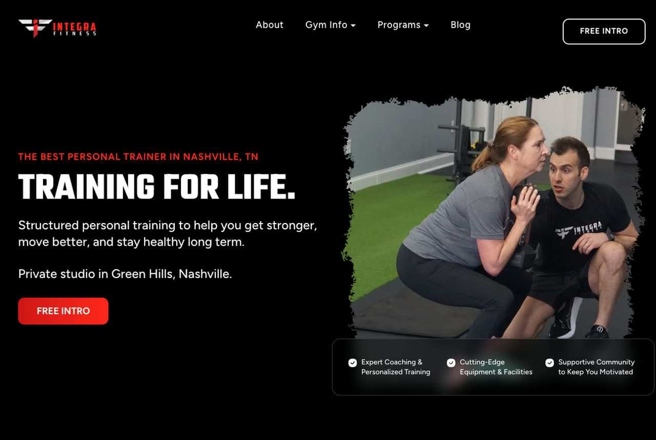 Integra Fitness website — Personal Training Studio design example