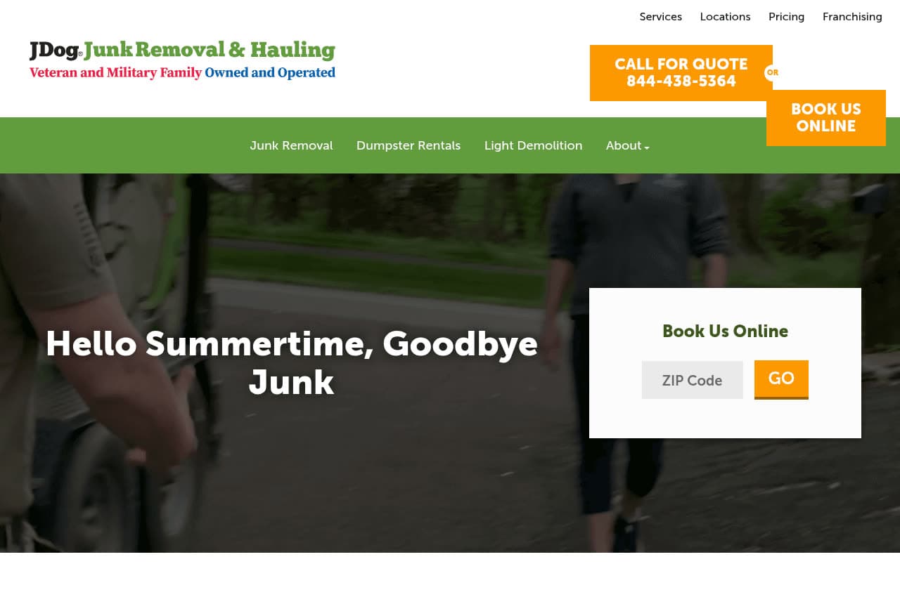 JDog Junk Removal & Hauling website — Veteran-Owned Junk Removal design example