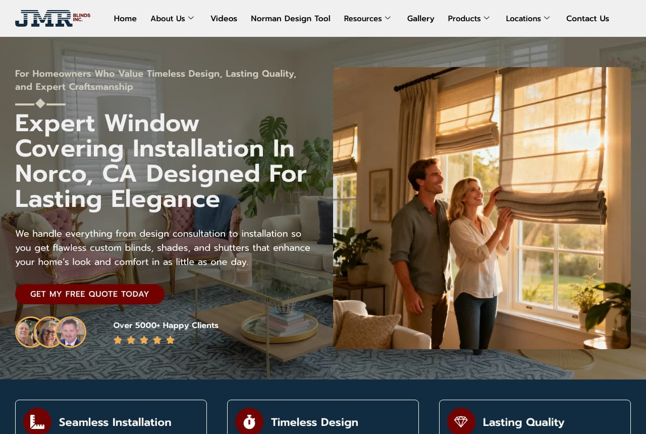 JMR Blinds website — Blinds Installer design example