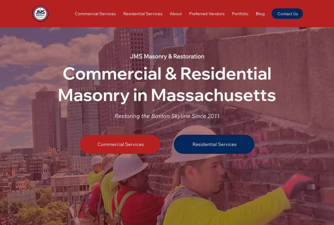 JMS Masonry & Restoration website — Commercial & Residential Masonry design example