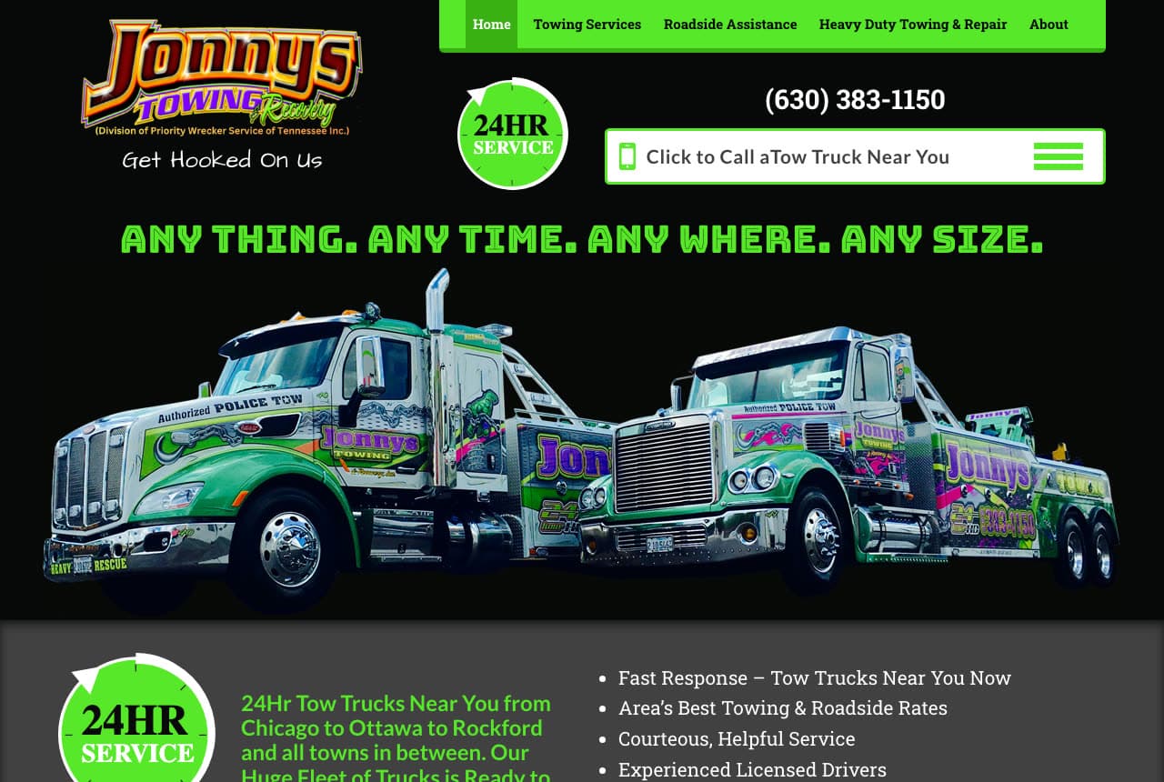 Jonny's Towing & Recovery website — Heavy-Duty Towing & Repair design example