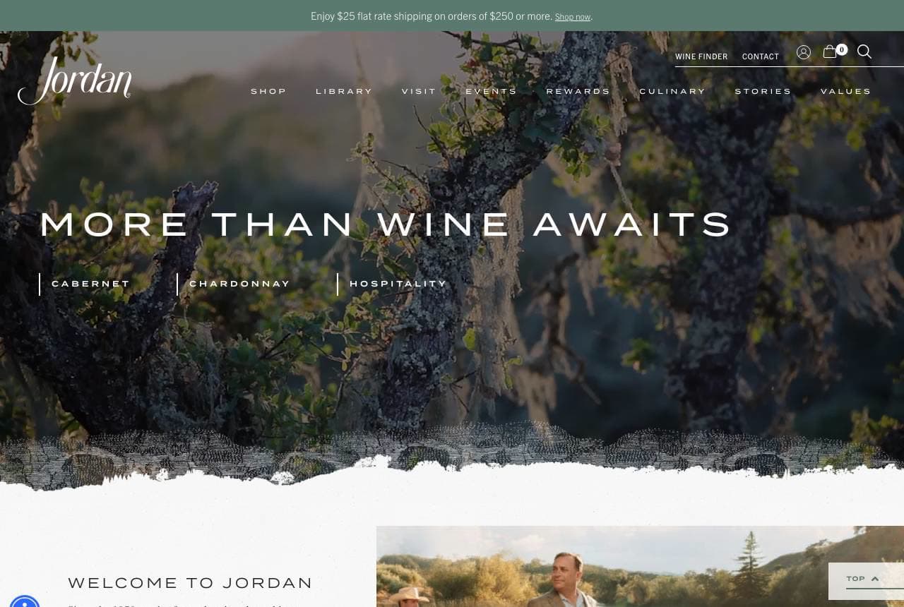 Jordan Winery website — Estate + Hospitality design example