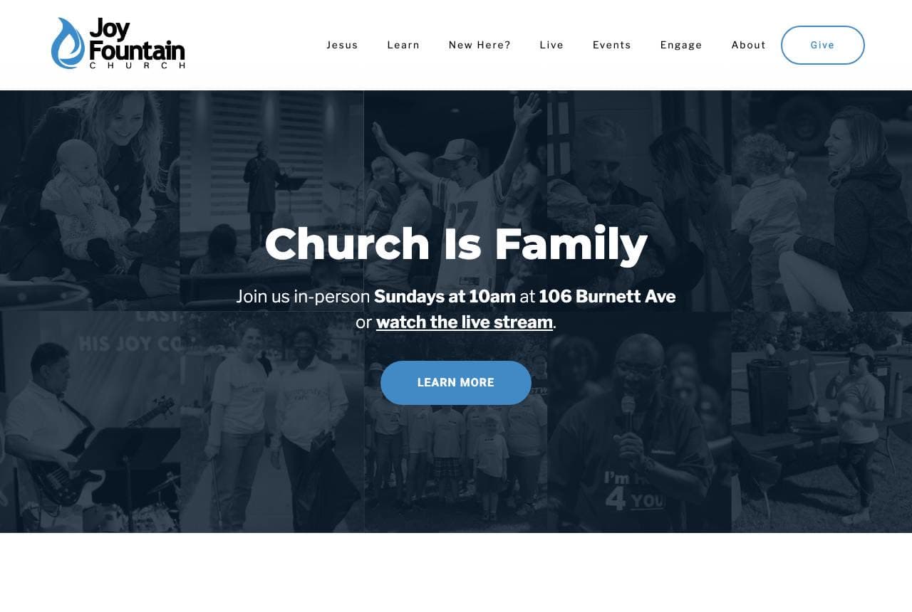 Joy Fountain Church website — Community Church design example