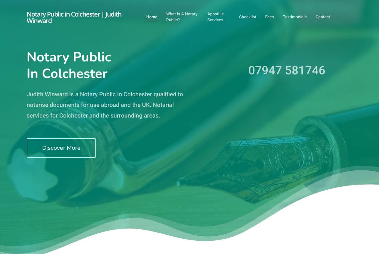 Judith Winward website — Notary Public design example
