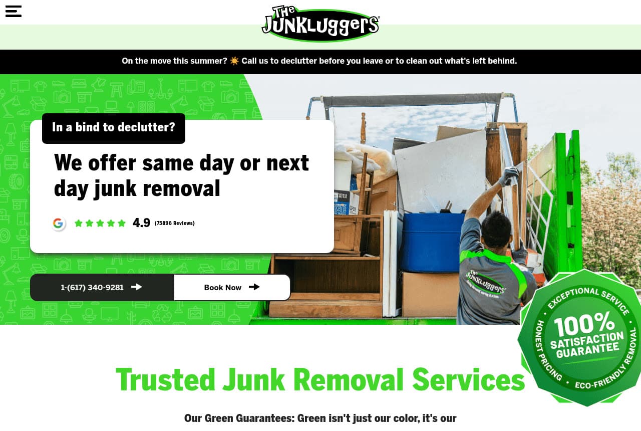 The Junkluggers website — Eco Junk Removal design example