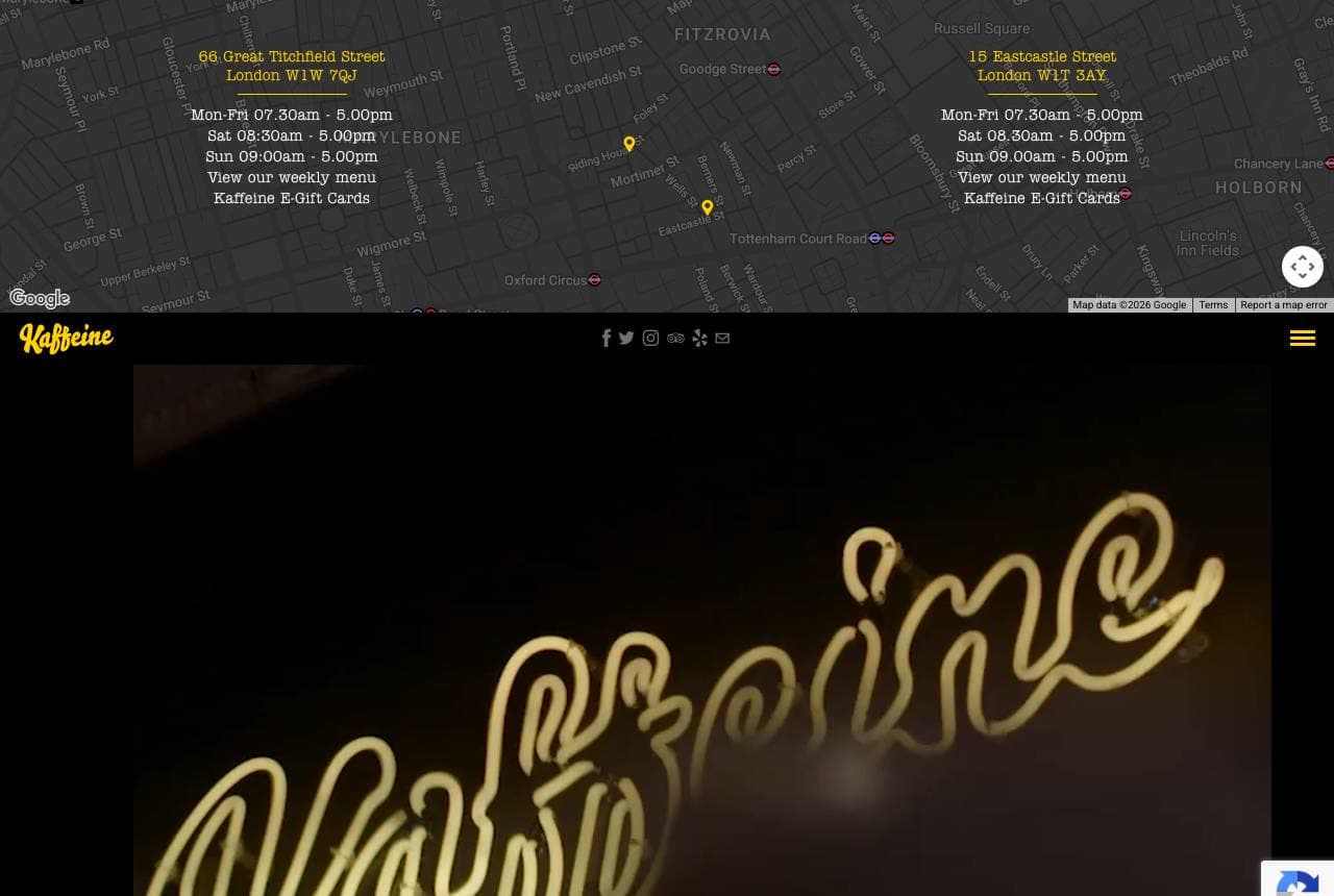 Kaffeine website — Specialty Coffee design example