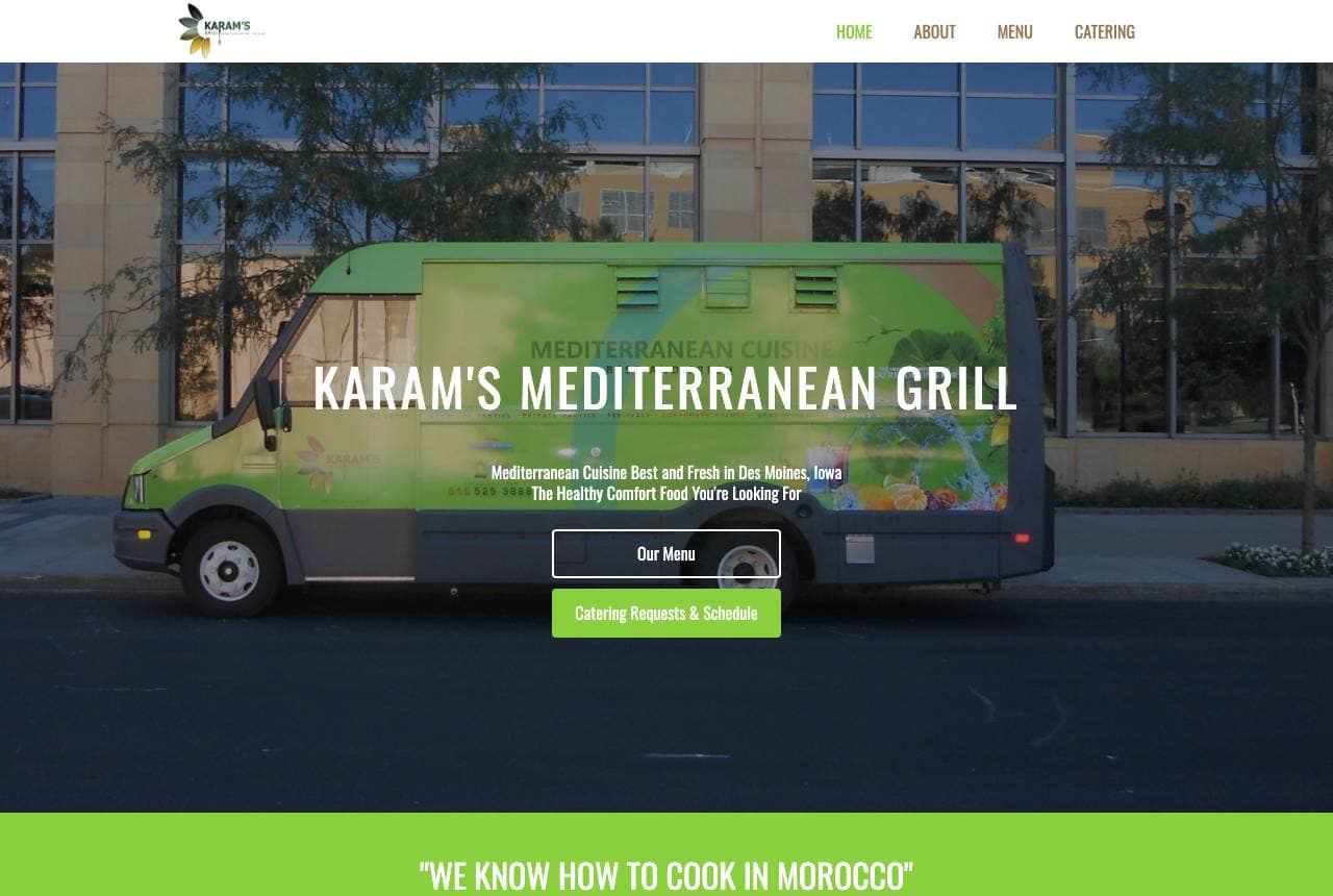 Karam's Mediterranean Grill website — Mediterranean Truck design example