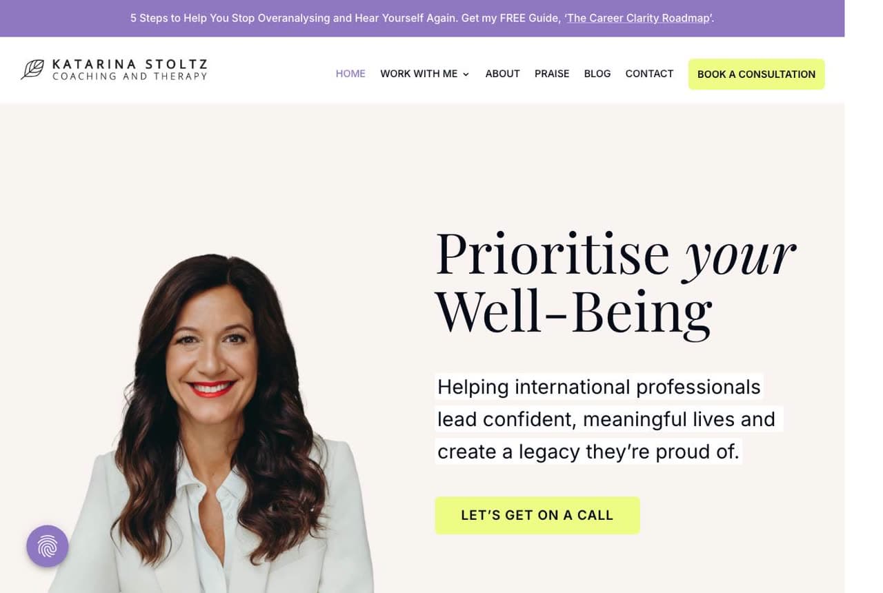 Katarina Stoltz website — Coaching & Therapy design example