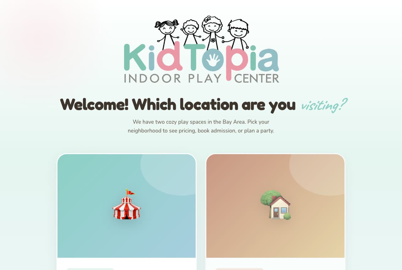KidTopia Indoor Play Center website — Indoor Play Center design example