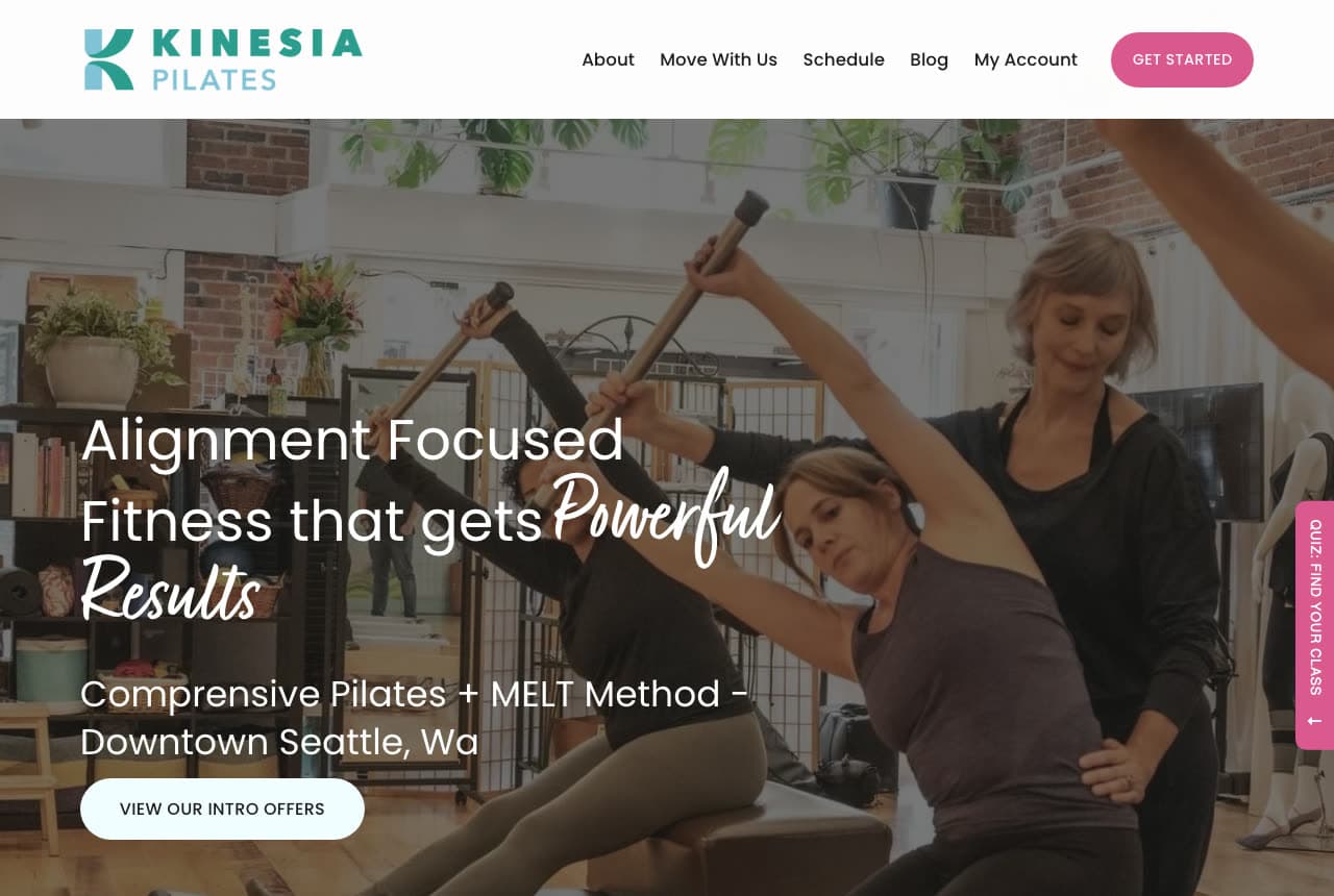 Kinesia Pilates website — Alignment-Based Pilates Studio design example
