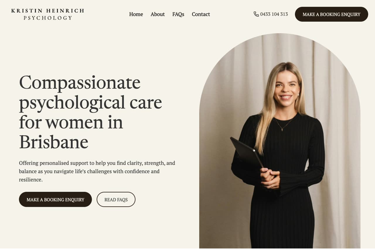 Kristin Heinrich Psychology website — Solo Practice design example