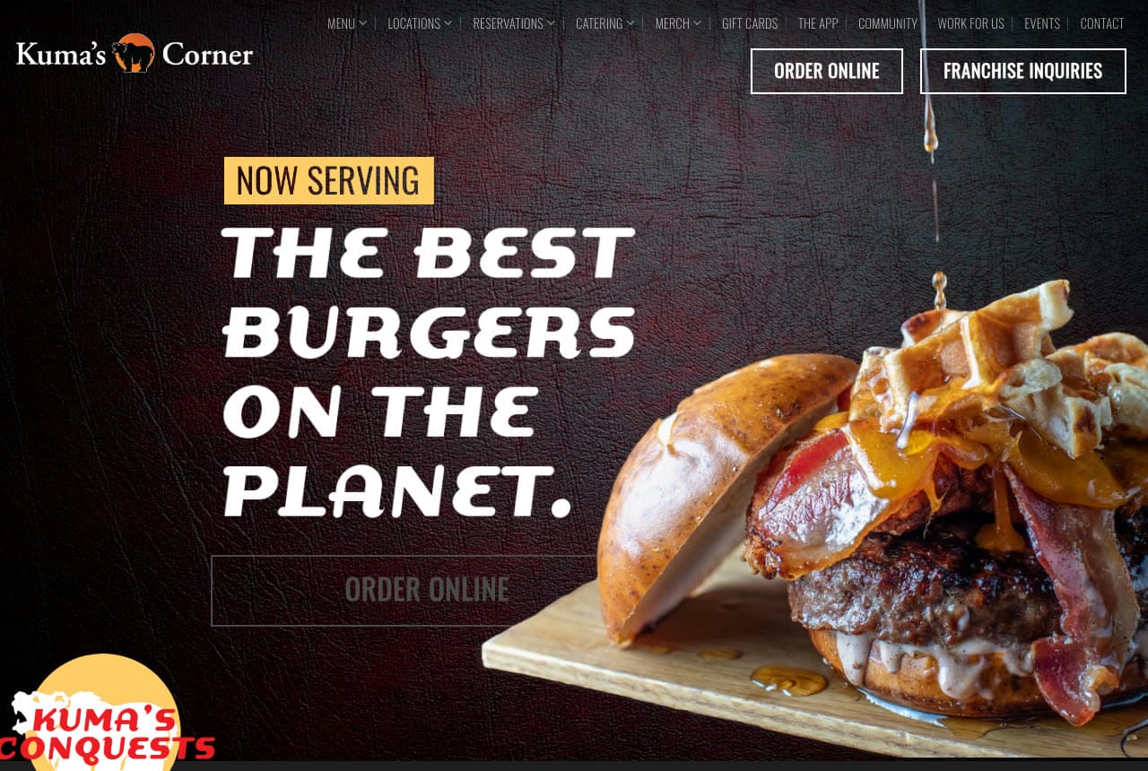 Kuma's Corner website — Metal Burger Bar design example