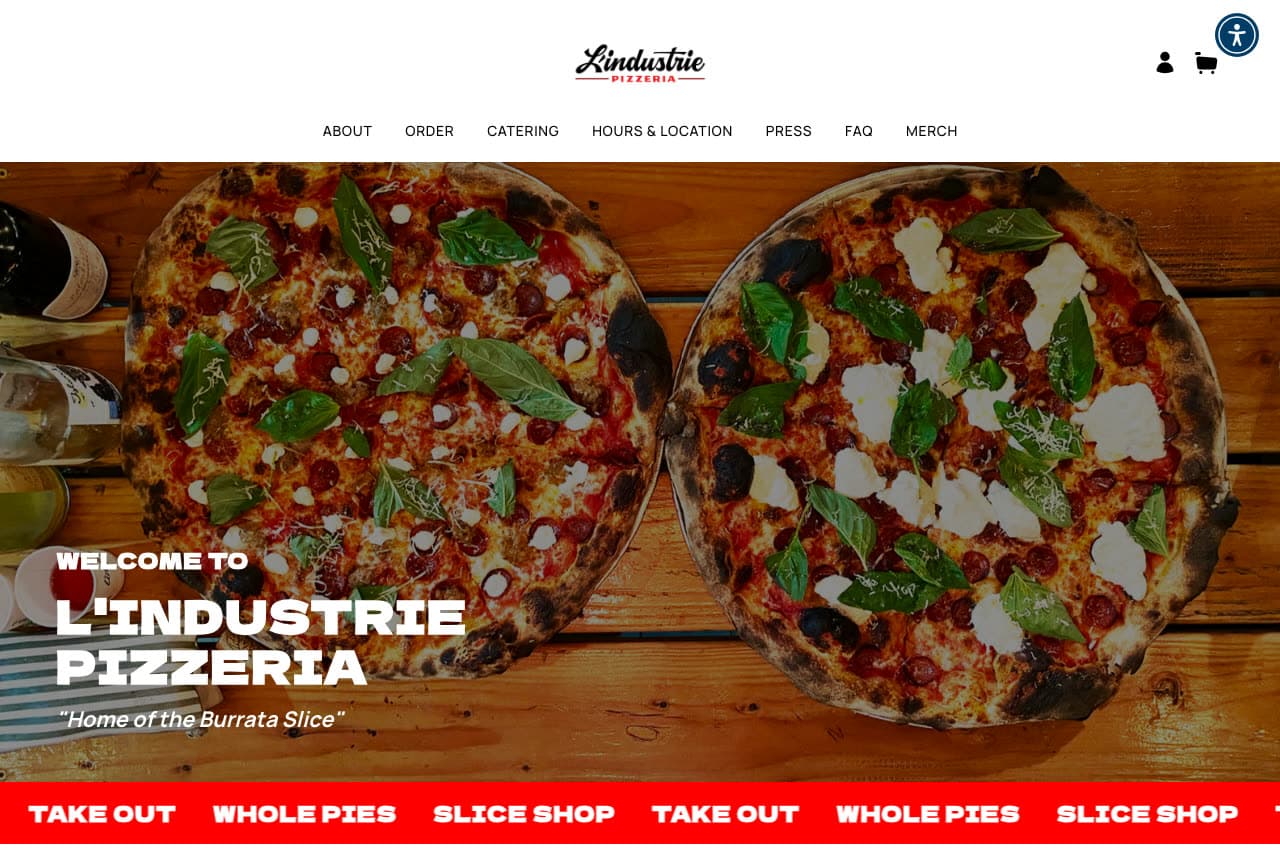 L'Industrie Pizzeria website — Destination Slice Shop design example