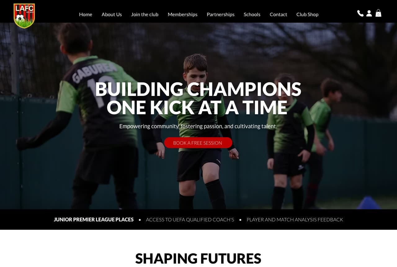 London Athletic FC website — Youth Football Club design example