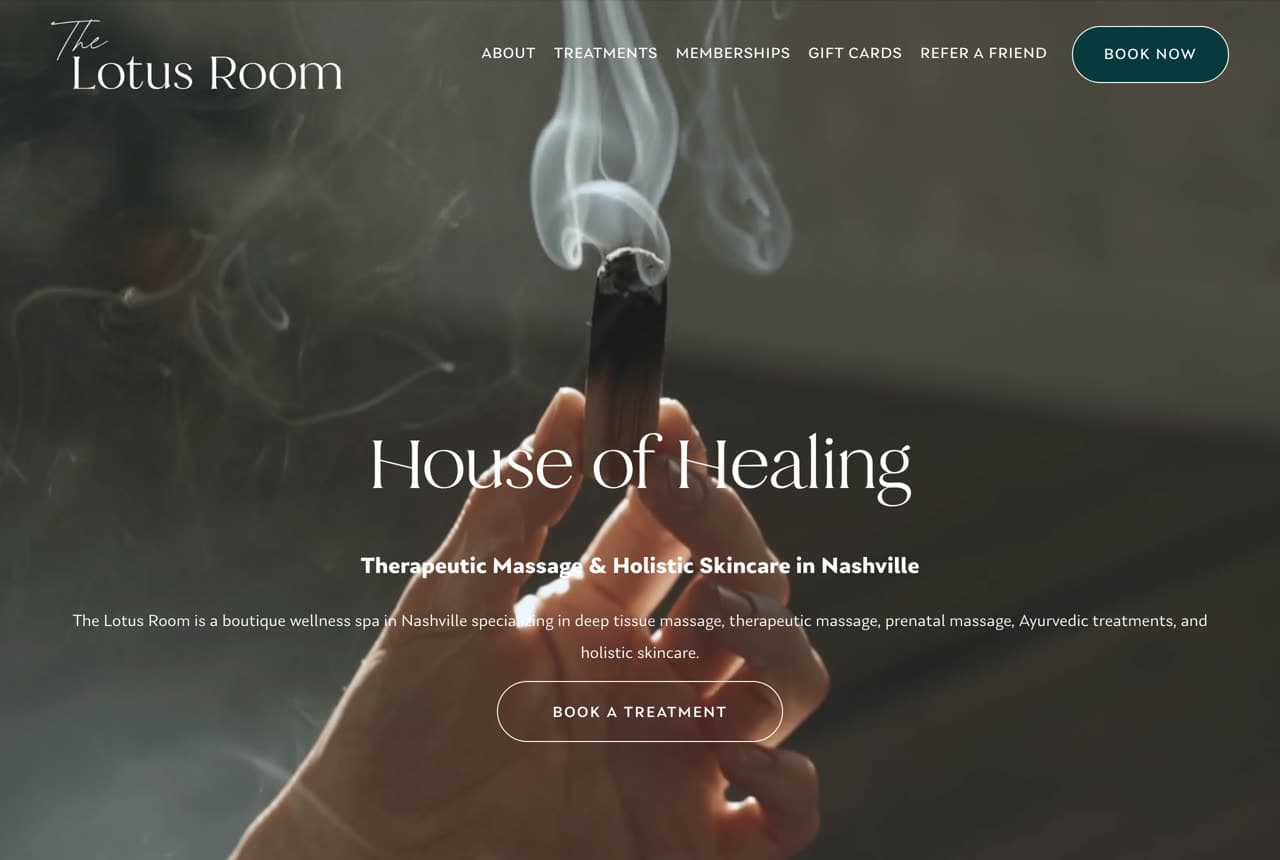The Lotus Room website — Massage design example