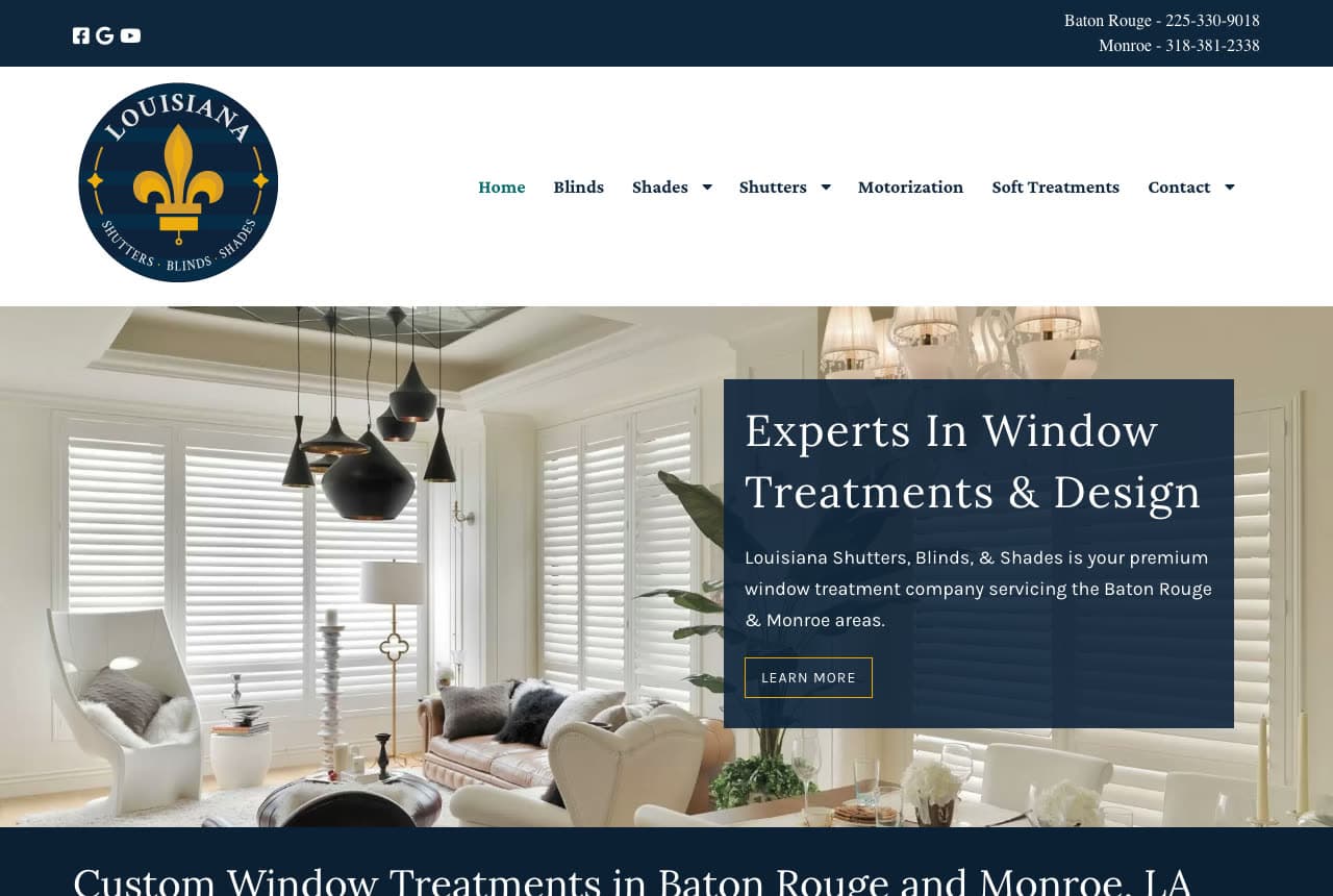 Louisiana Shutters, Blinds & Shades website — Shutters + Blinds Company design example