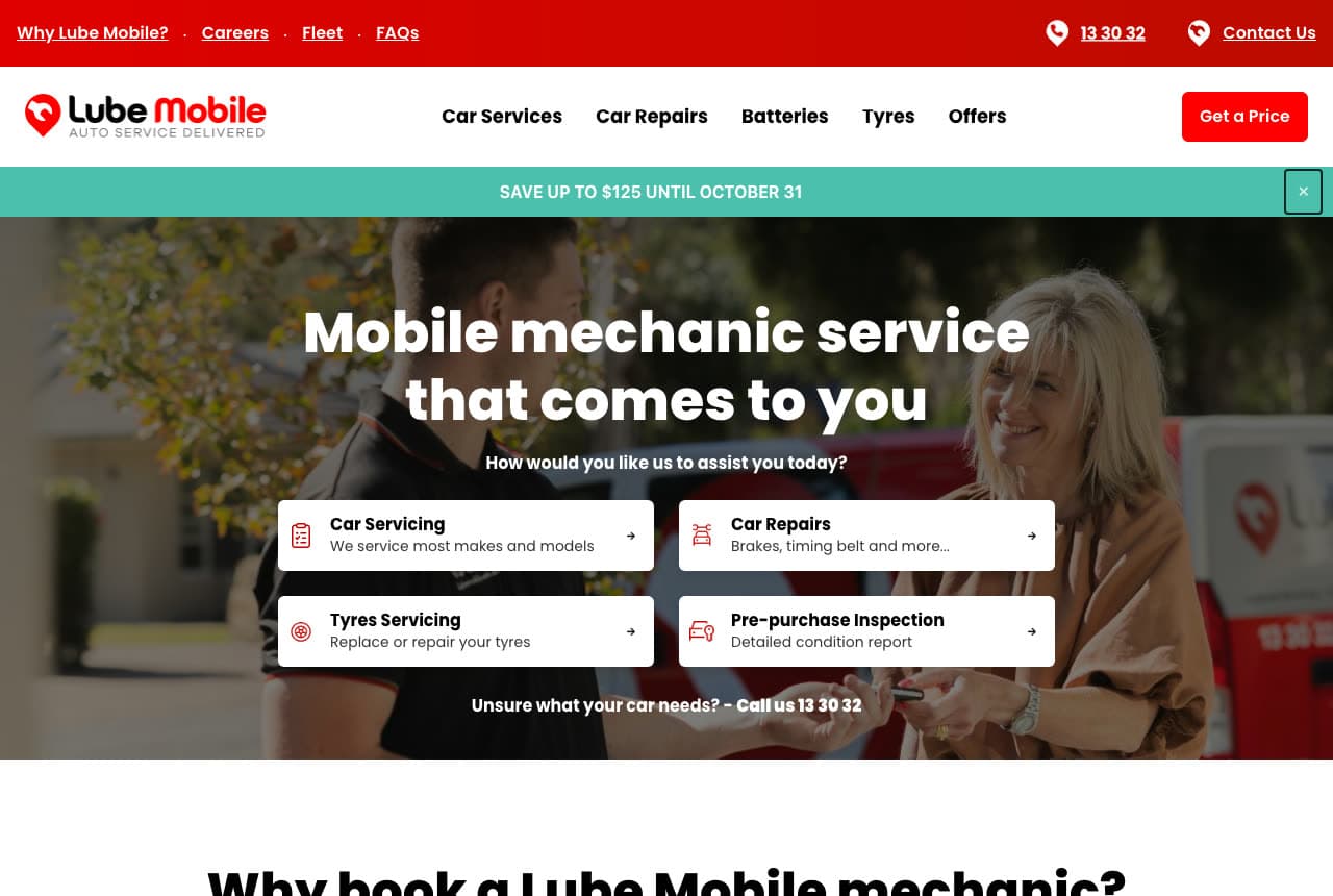 Lube Mobile website — Mobile Car Service design example