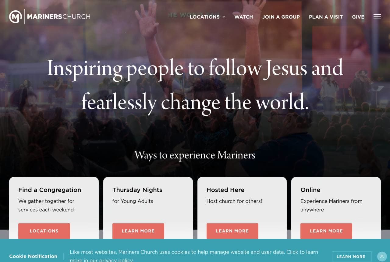 Mariners Church website — Multi-Site Church design example