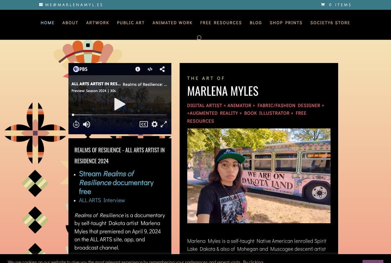 Marlena Myles website — Indigenous Digital Artist design example