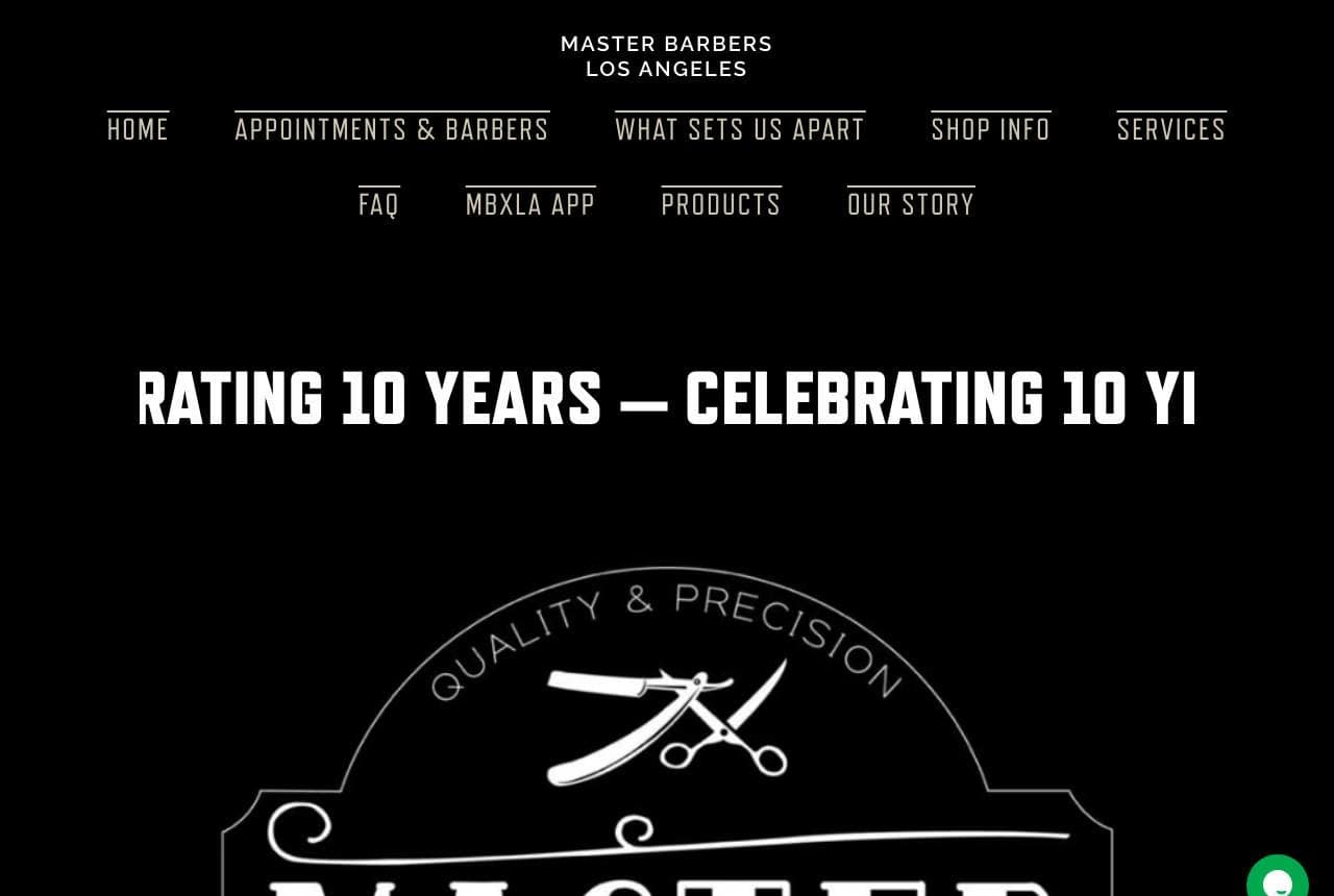 Master Barbers LA website — Heritage Shop design example