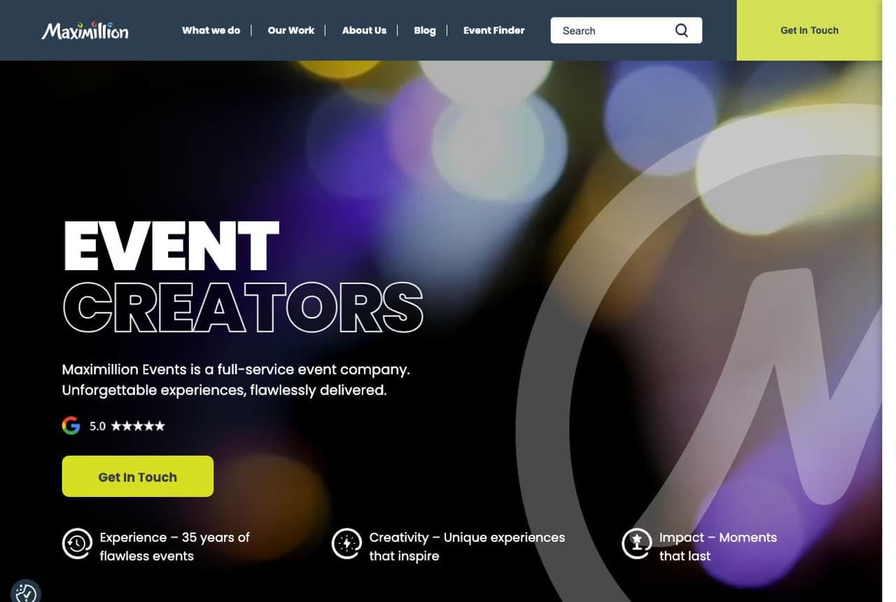 Maximillion website — Corporate Experiences design example