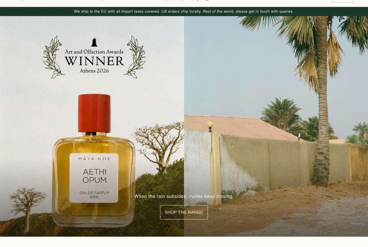 Maya Njie website — Artisan Perfumery design example