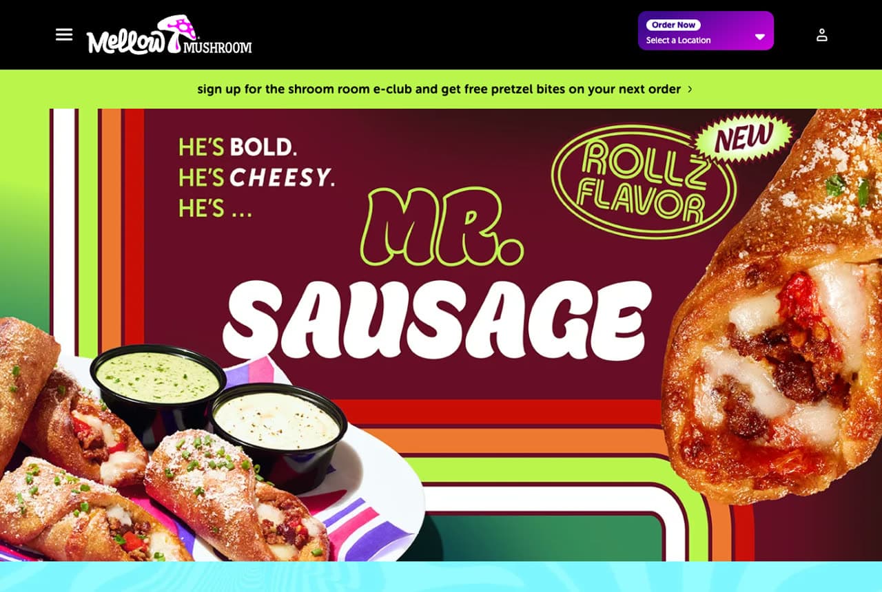 Mellow Mushroom website — Pizza design example