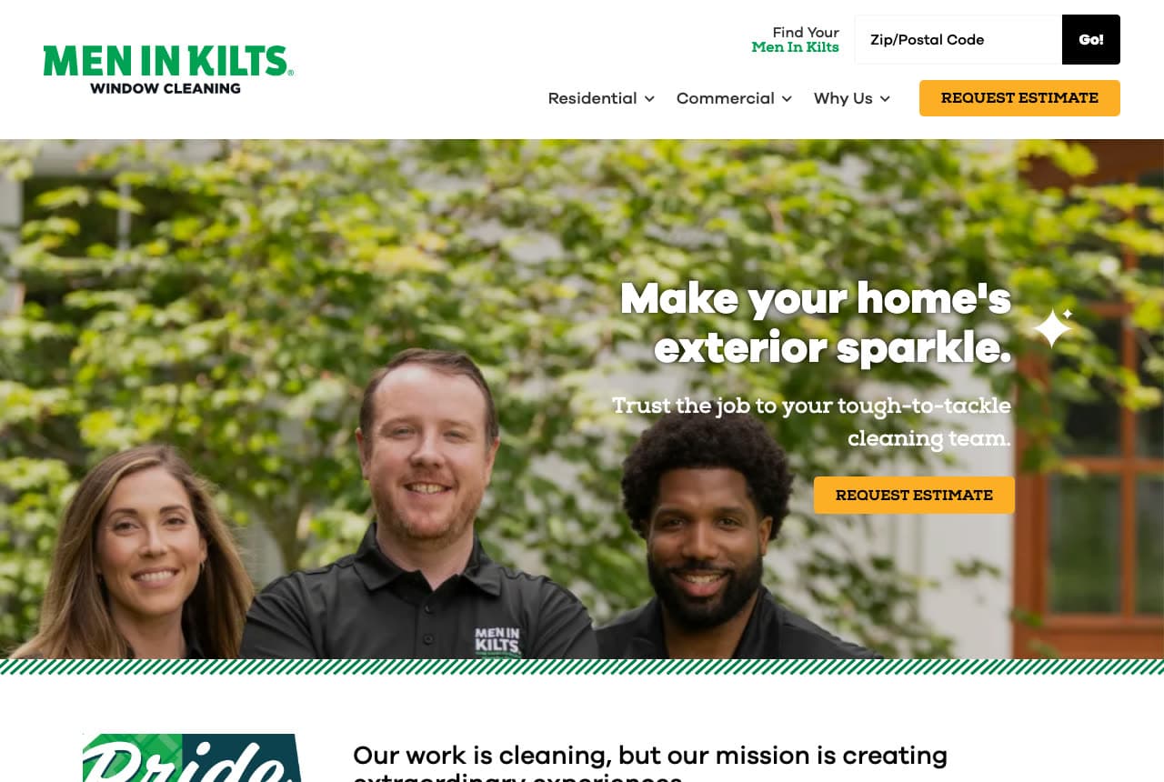 Men In Kilts website — Exterior Cleaning Franchise design example