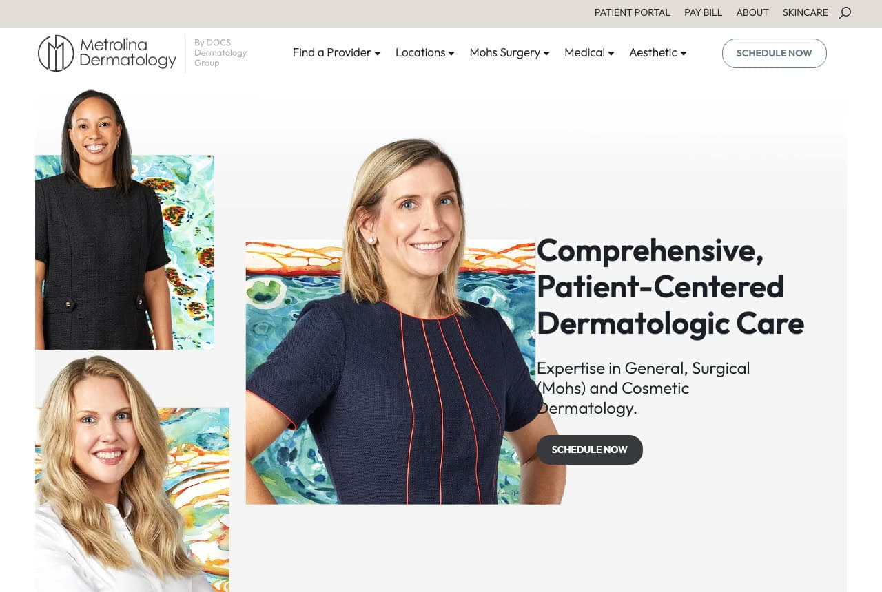 Metrolina Dermatology website — Mohs + Medical design example