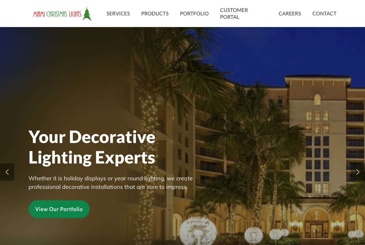 Miami Christmas Lights website — Commercial Installer design example