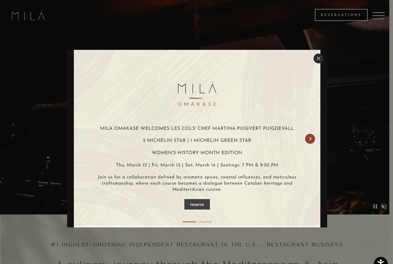 MILA Miami website — Luxury Restaurant design example