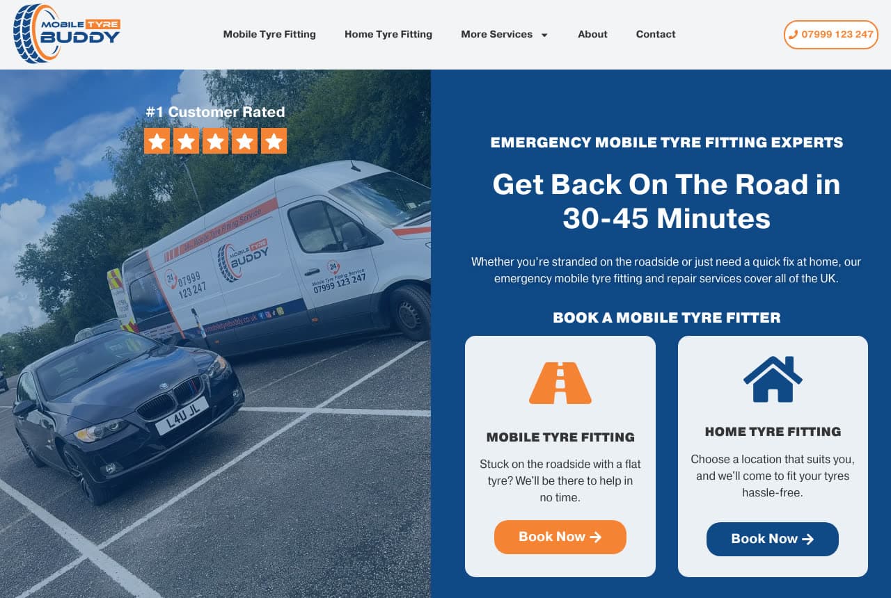 Mobile Tyre Buddy website — Mobile Tyre Fitting design example