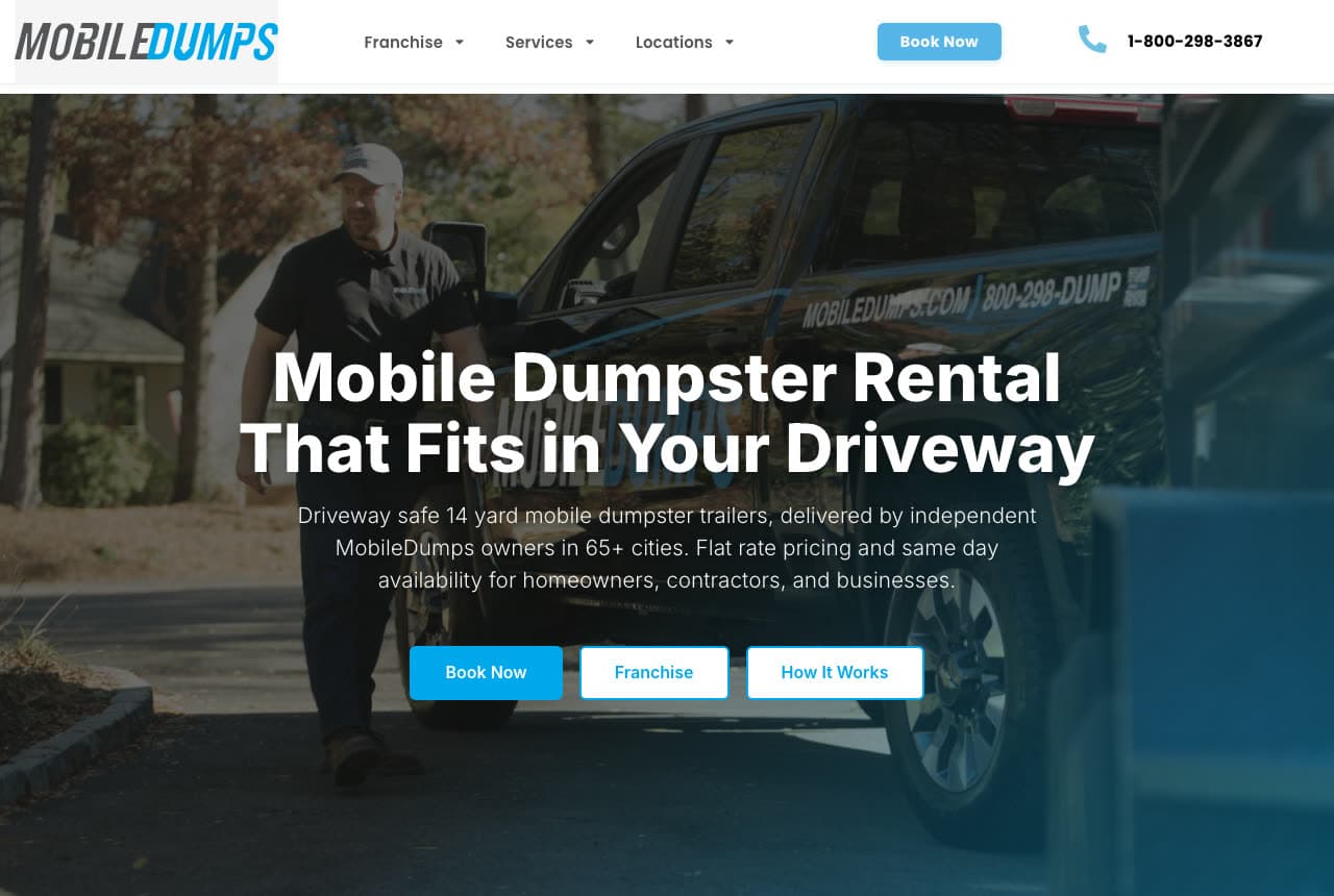 MobileDumps website — Dumpster Trailer Franchise design example