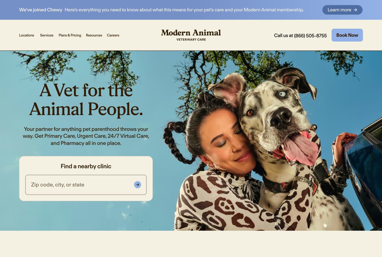 Modern Animal website — Veterinarian design example