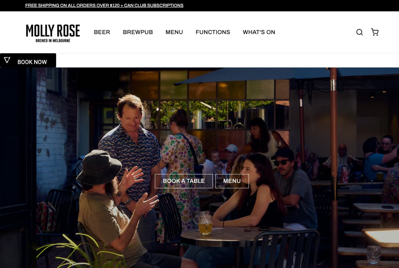 Molly Rose Brewing website — Brewpub Venue design example
