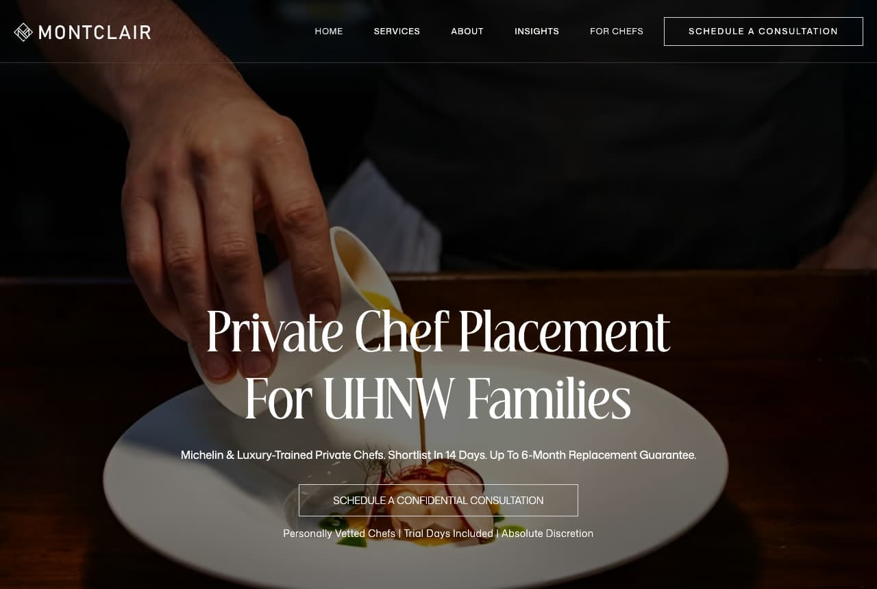Montclair website — Chef Placement Agency design example