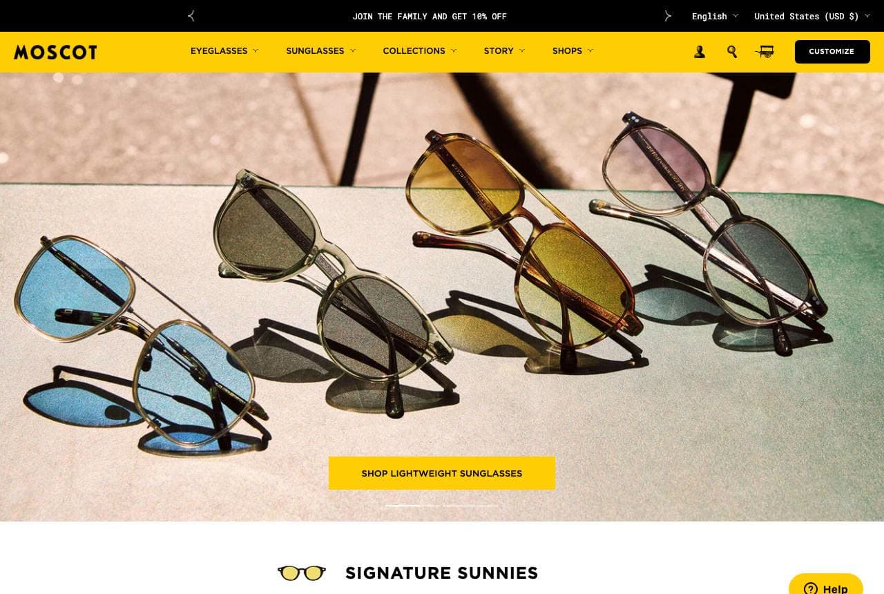 Moscot website — Heritage Eyewear design example