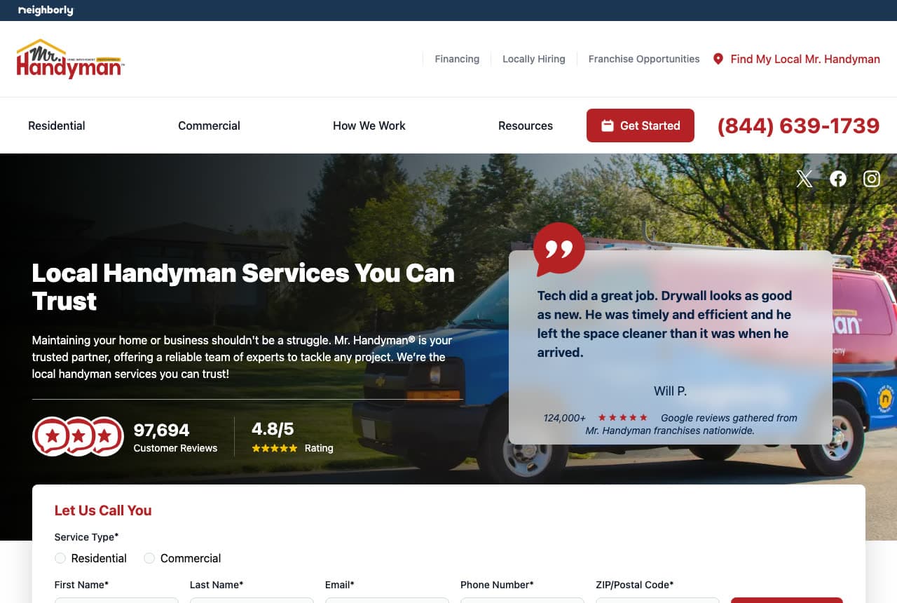 Mr. Handyman website — Handyman Franchise Network design example