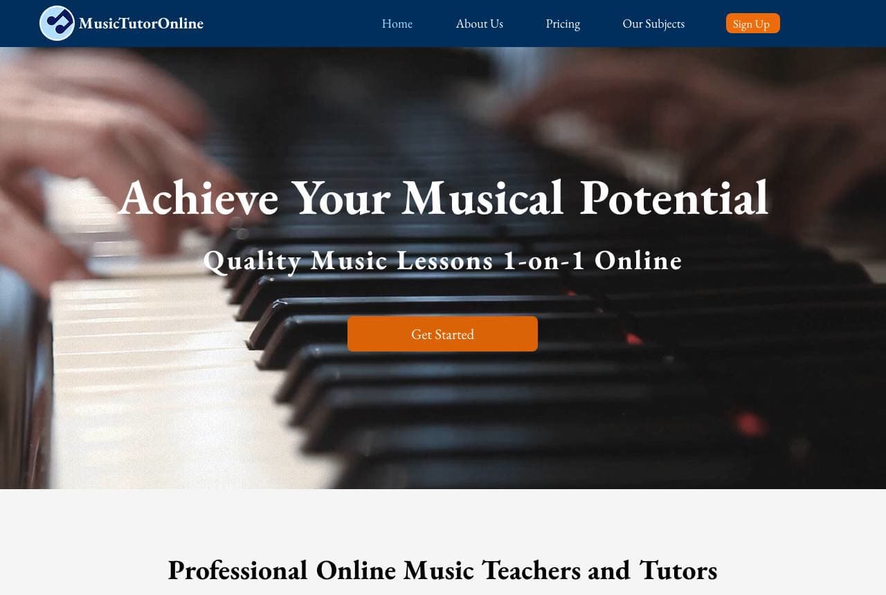 MusicTutorOnline website — Music Tutoring design example