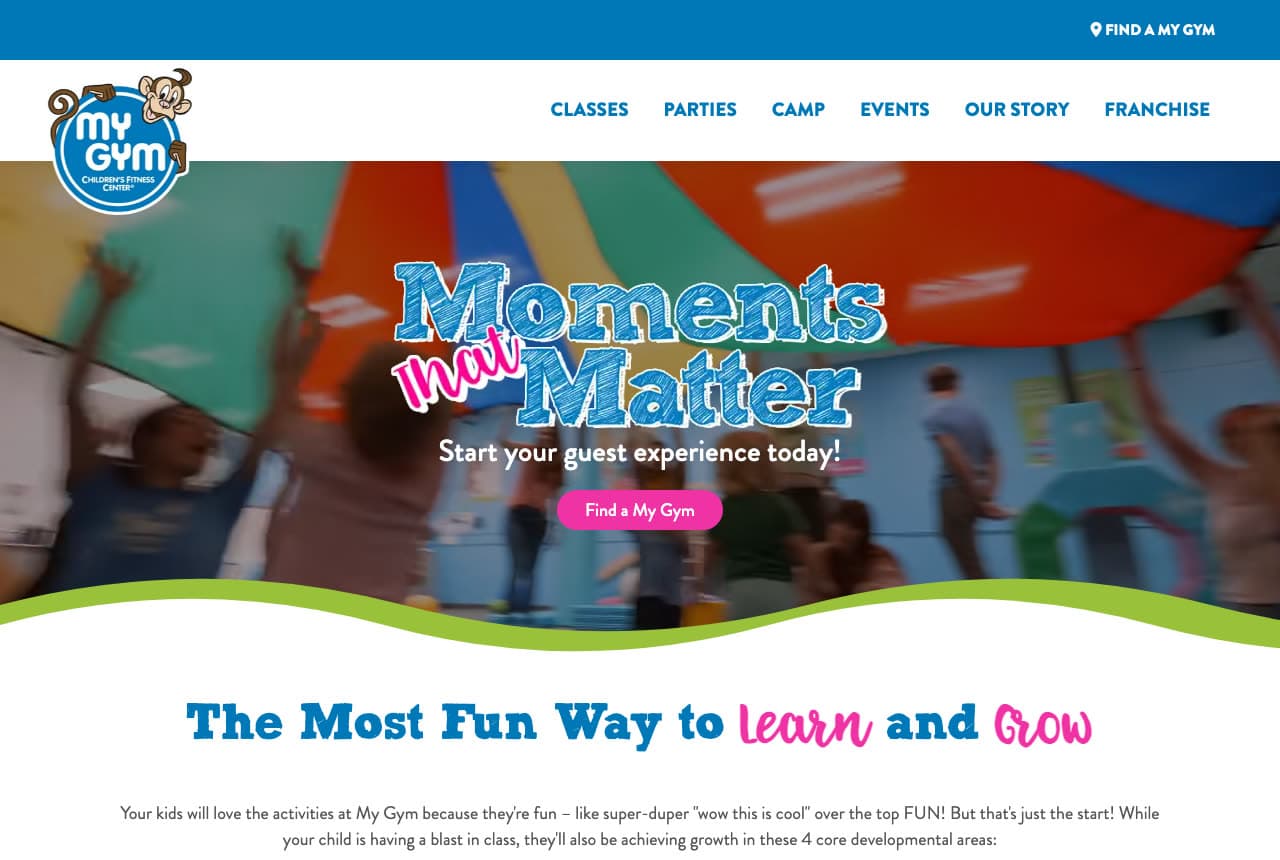 My Gym website — Children's Fitness Center design example