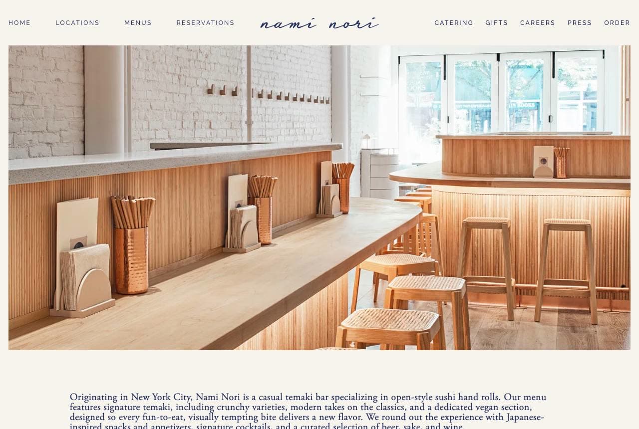 Nami Nori website — Hand-Roll Bar design example