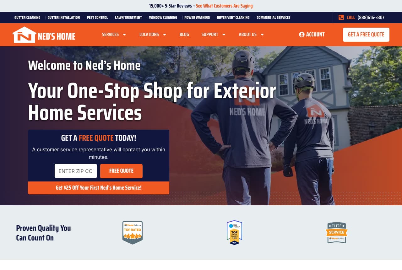 Ned's Home website — Exterior Services Company design example